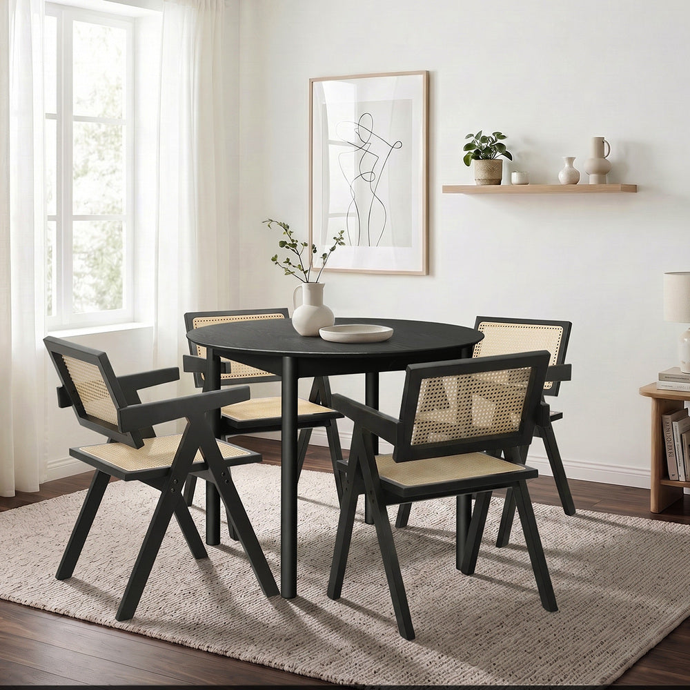 Oikiture 5PCS Dining Table Set and Chairs Rubberwood Black