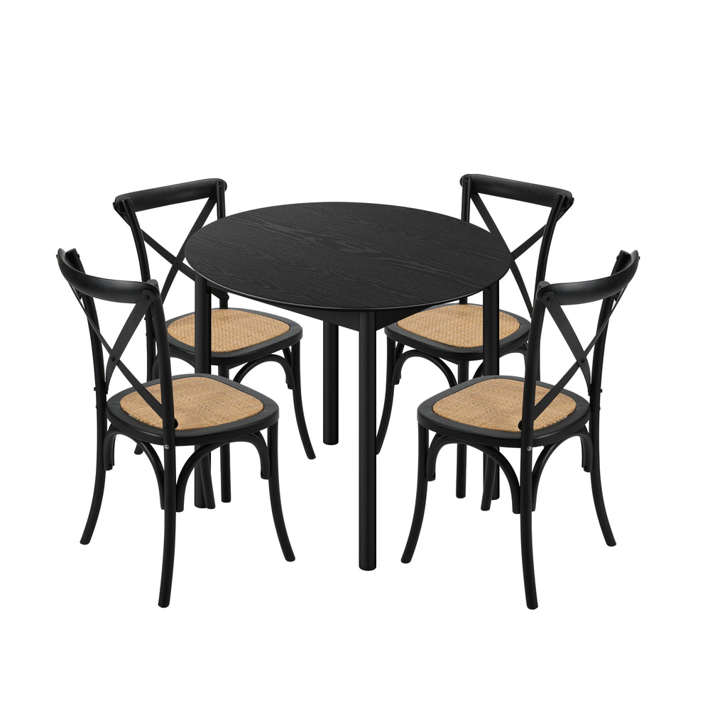 Oikiture 5PCS Dining Table Set 100cm and Rubberwood Dining Chairs