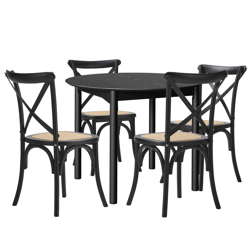 Oikiture 5PCS Dining Table Set 100cm and Rubberwood Dining Chairs