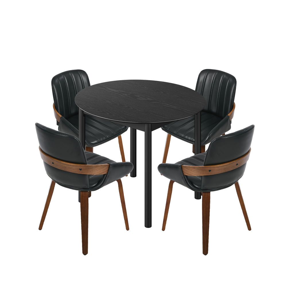 Oikiture 5PCS Dining Table Set 100cm Round Table 4 Dining Chairs
