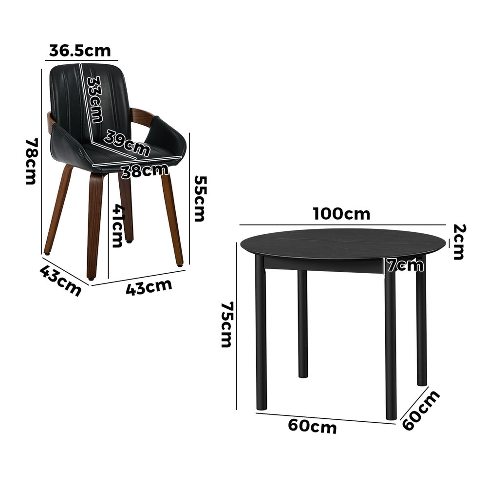 Oikiture 5PCS Dining Table Set 100cm Round Table 4 Dining Chairs