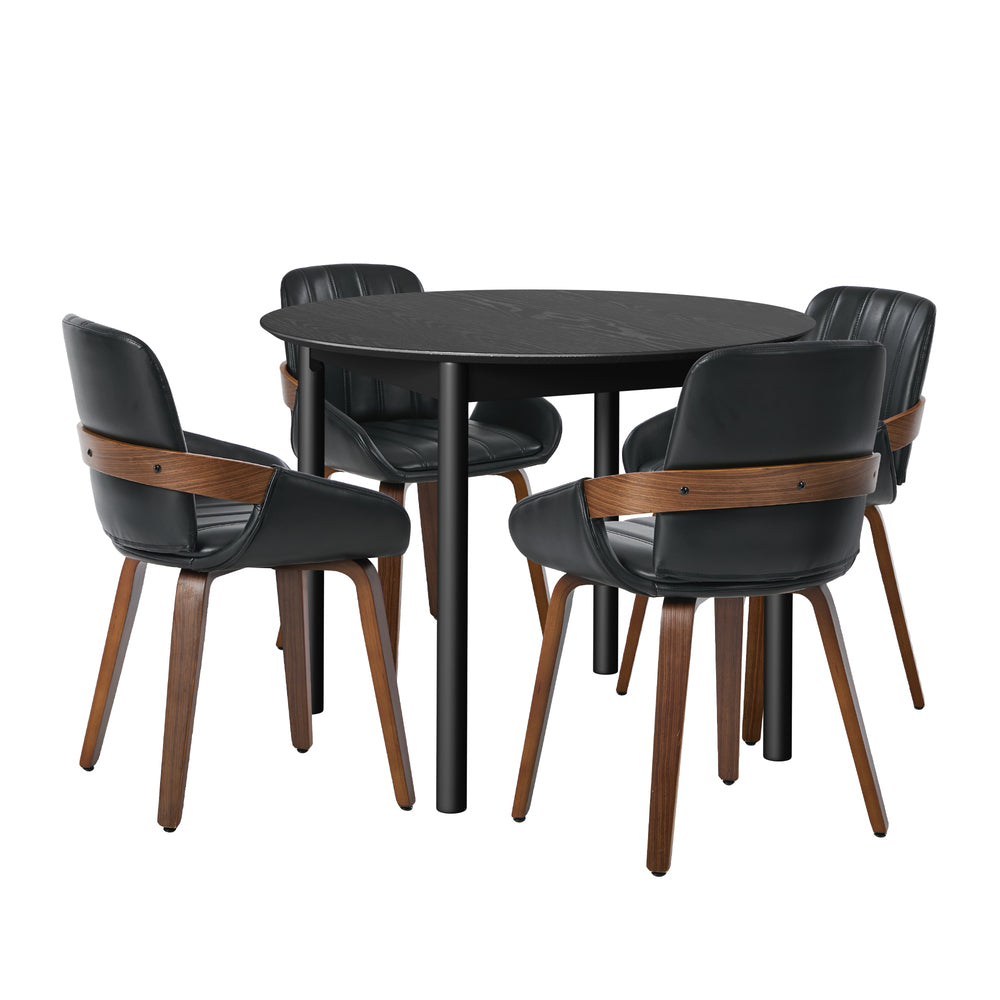Oikiture 5PCS Dining Table Set 100cm Round Table 4 Dining Chairs
