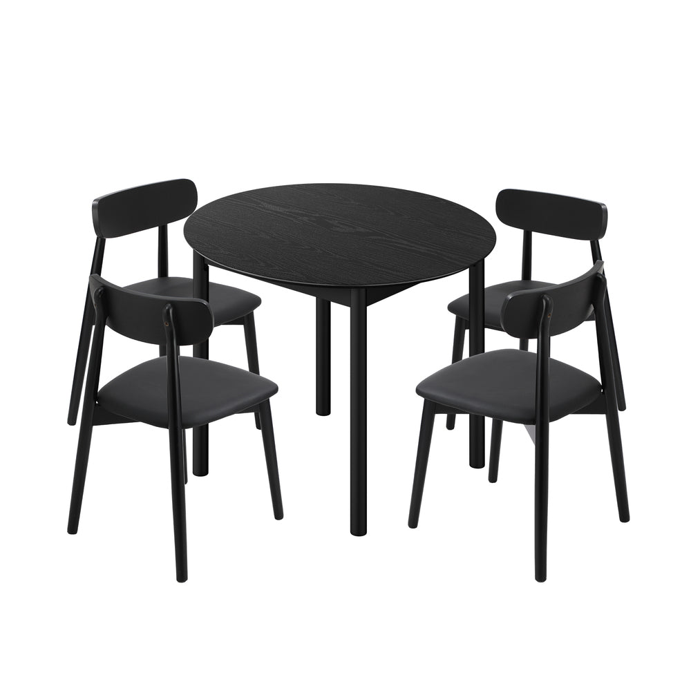 Oikiture 5PCS Dining Table Set 100cm Round Table 4 Dining Chairs