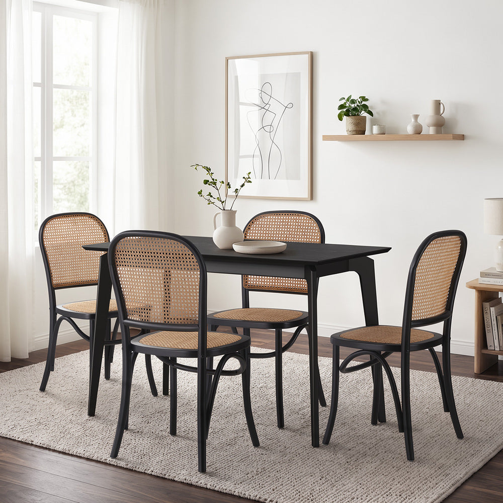 Oikiture 5PCS Dining Table Set Rectangle Table and Chairs Black