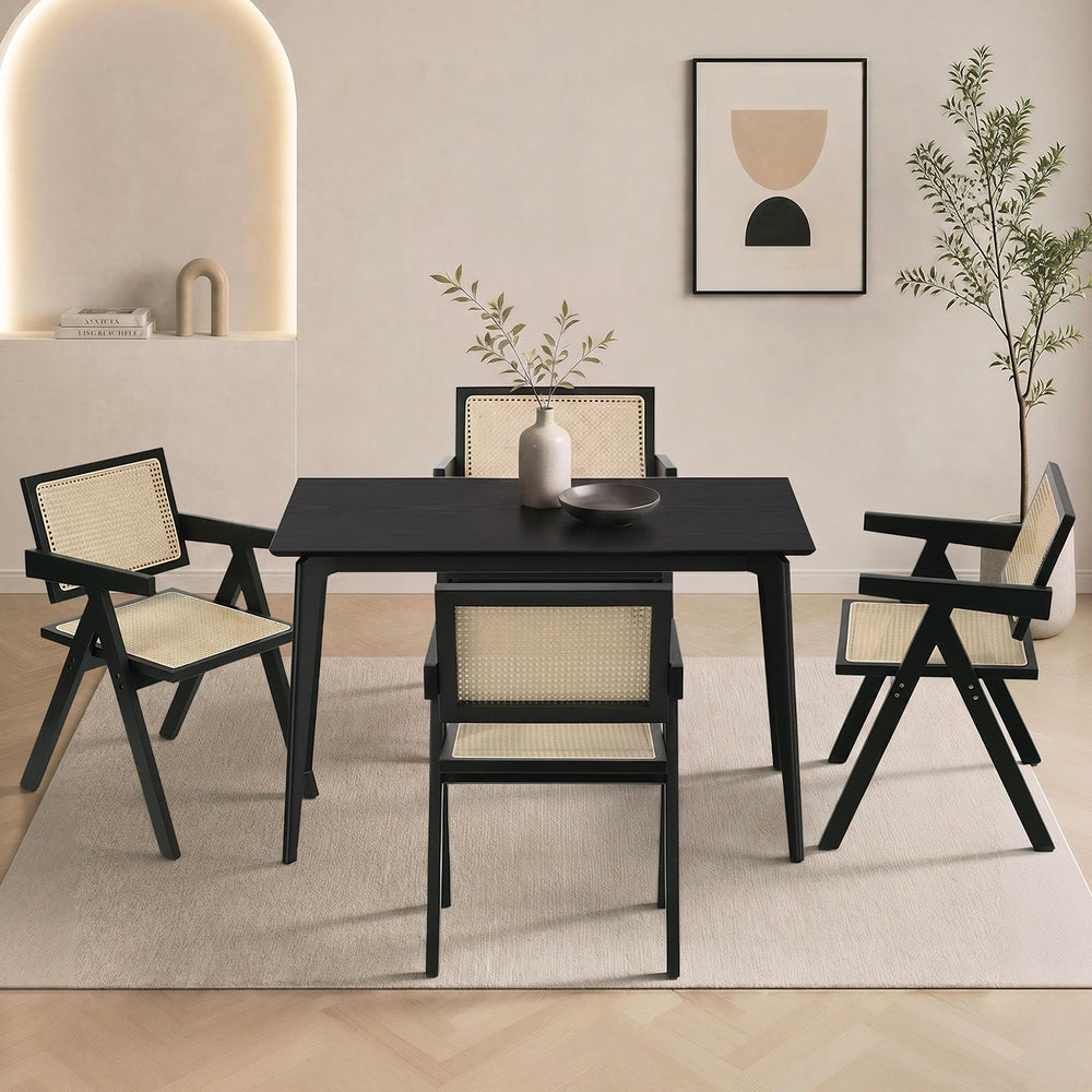 Oikiture 5PCS Dining Table Set Rectangle and Chair Rubberwood Black