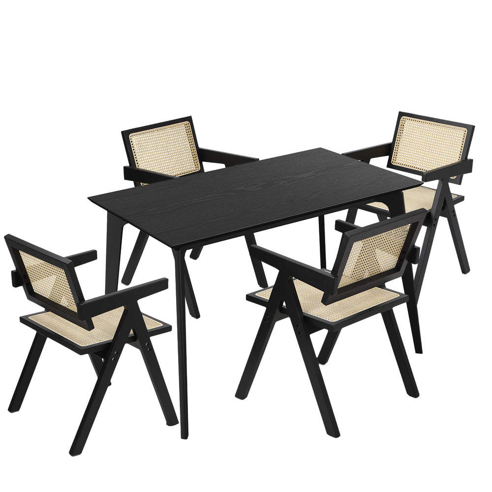 Oikiture 5PCS Dining Table Set Rectangle and Chair Rubberwood Black