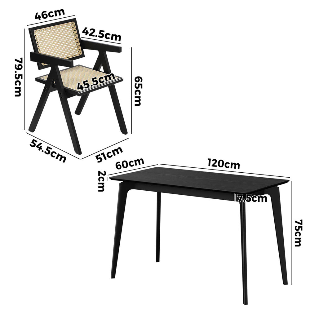 Oikiture 5PCS Dining Table Set Rectangle and Chair Rubberwood Black