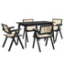 Oikiture 5PCS Dining Table Set Rectangle and Chair Rubberwood Black