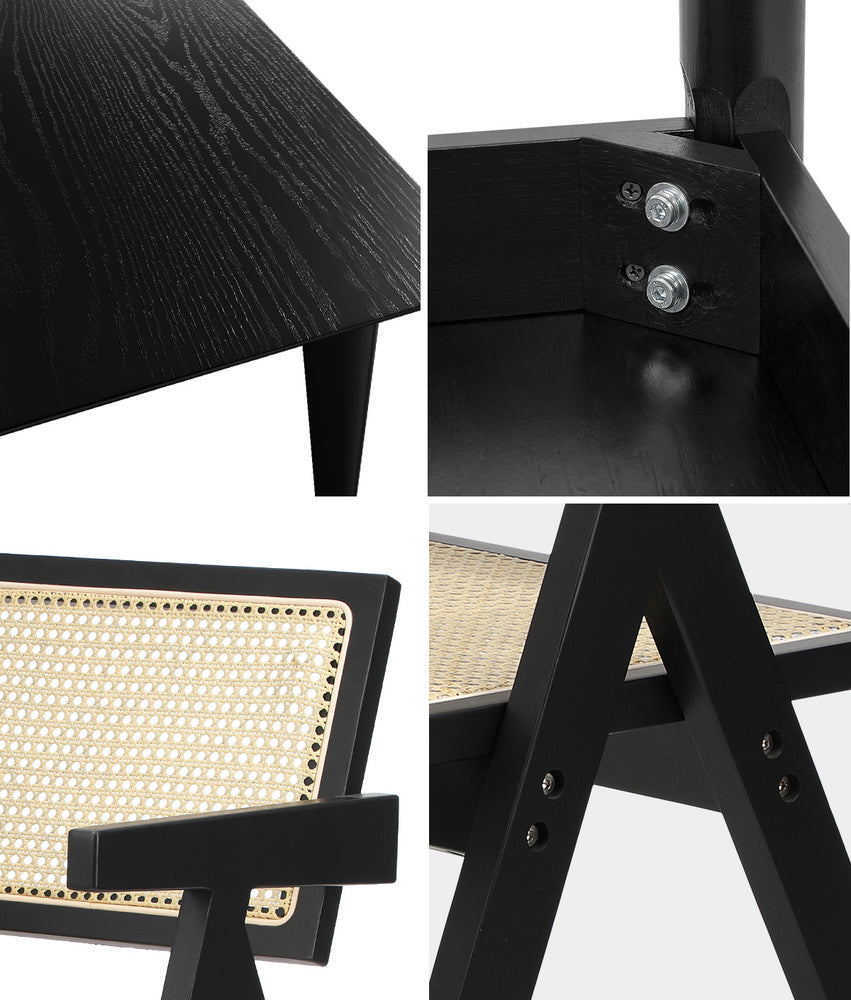Oikiture 5PCS Dining Table Set Rectangle and Chair Rubberwood Black