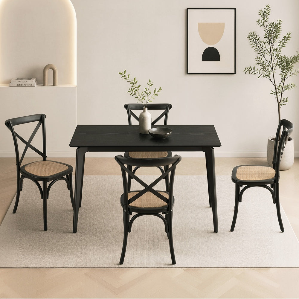 Oikiture 5PCS Dining Table Set Rectangle and Rubberwood Dining Chairs