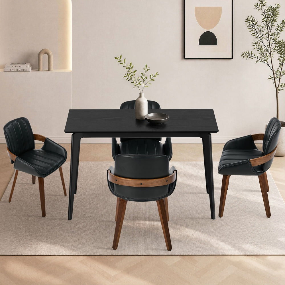 Oikiture 5PCS Dining Table Set 120cm Table 4 Faux Leather Chairs