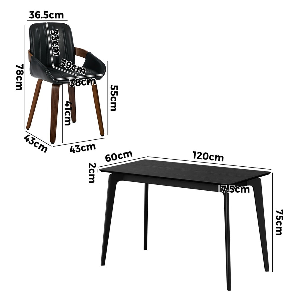 Oikiture 5PCS Dining Table Set 120cm Table 4 Faux Leather Chairs