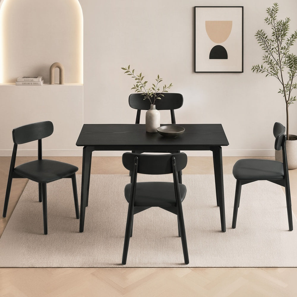 Oikiture 5PCS Dining Table Set 100cm Rectangle and Chairs Black