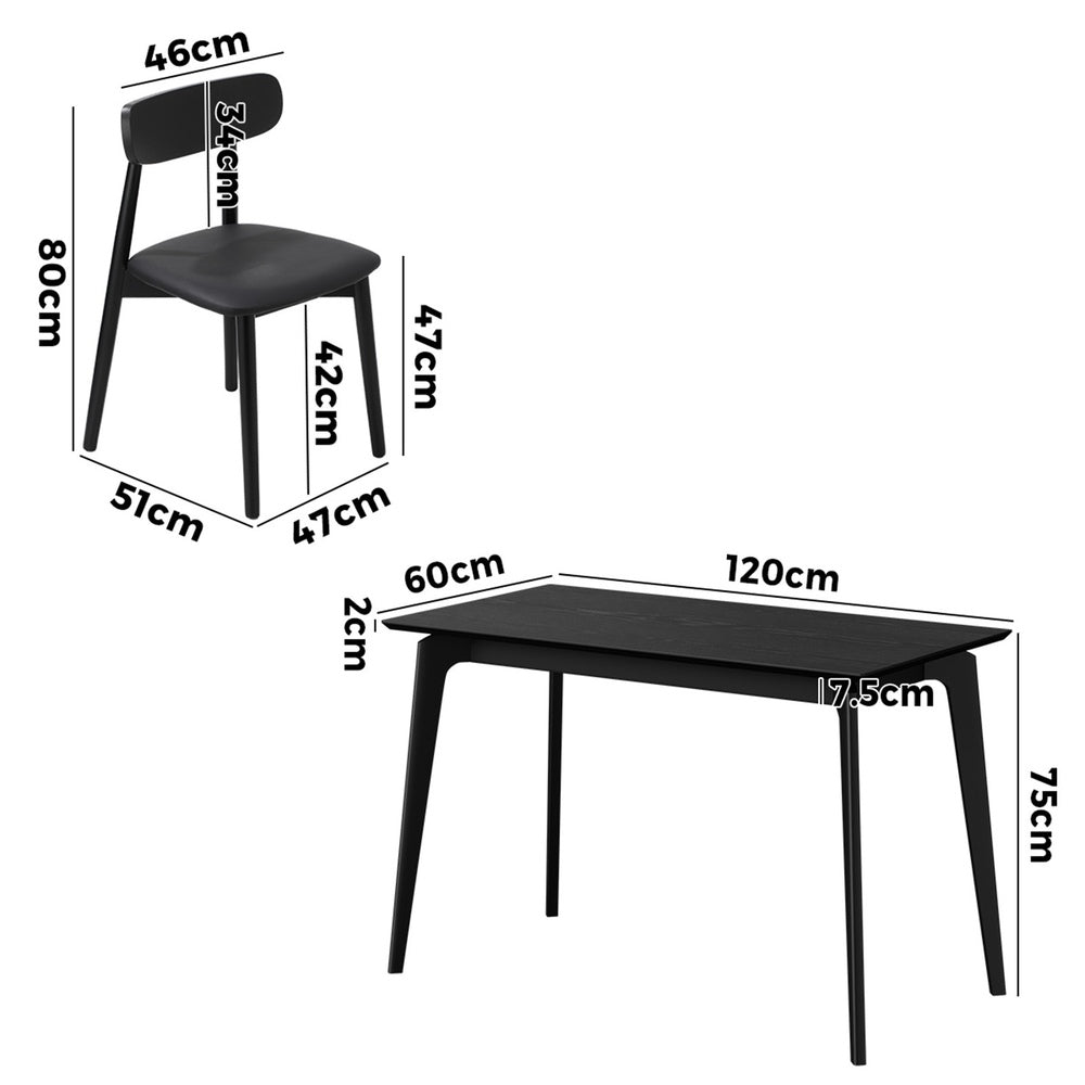 Oikiture 5PCS Dining Table Set 100cm Rectangle and Chairs Black