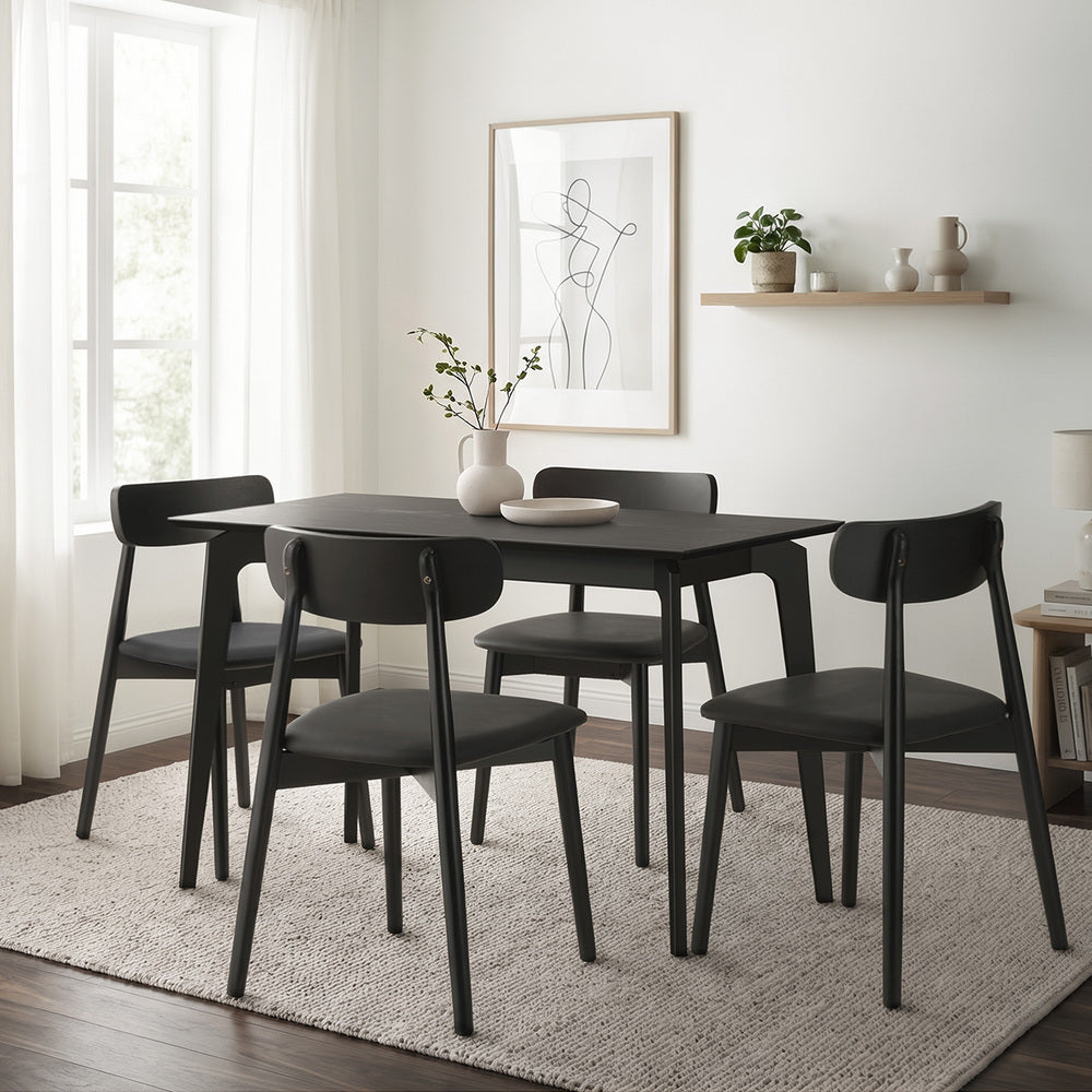 Oikiture 5PCS Dining Table Set 100cm Rectangle and Chairs Black