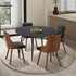 Oikiture 110cm Round Dining Table with 4 Chairs Faux Leather Black