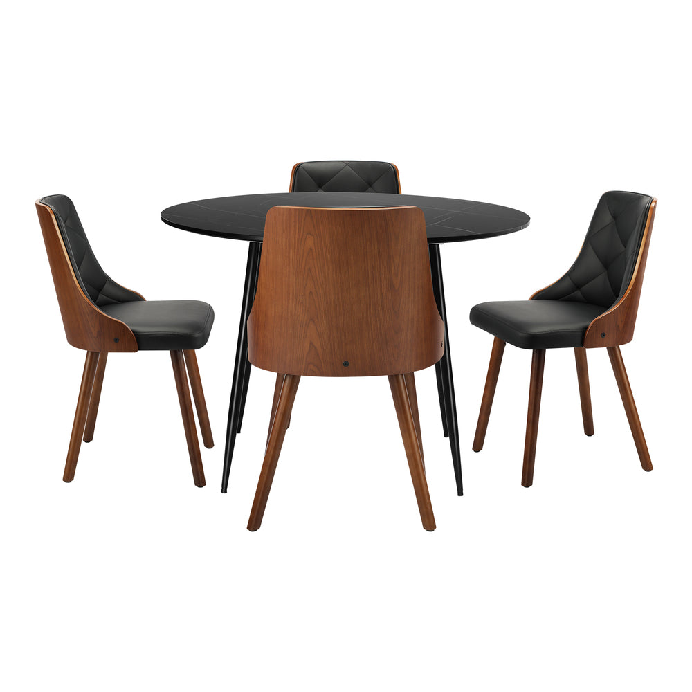 Oikiture 110cm Round Dining Table with 4 Chairs Faux Leather Black