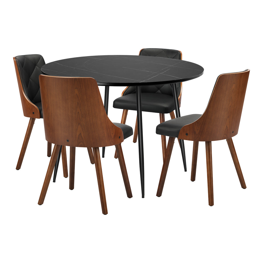 Oikiture 110cm Round Dining Table with 4 Chairs Faux Leather Black