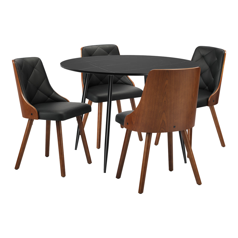 Oikiture 110cm Round Dining Table with 4 Chairs Faux Leather Black