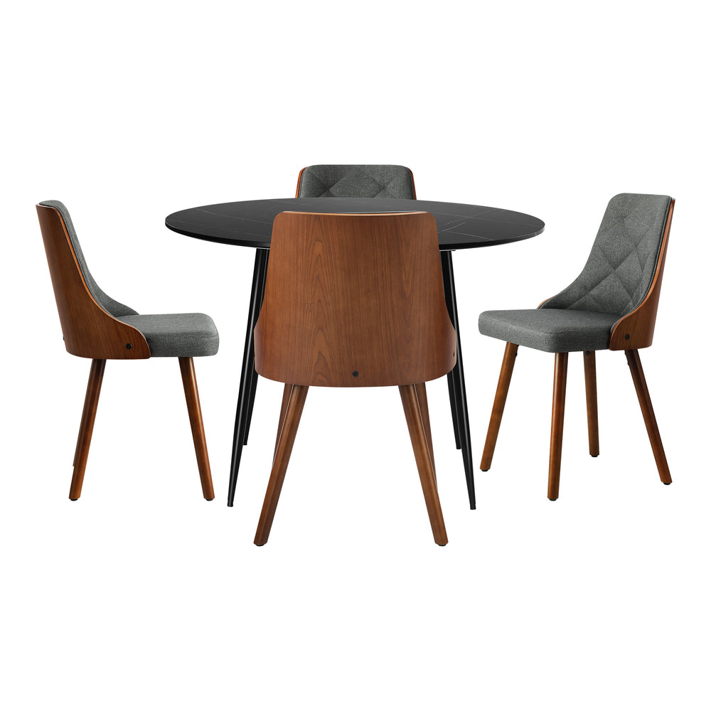 Oikiture 110cm Round Dining Table with 4PCS Chairs Faux Linen Grey