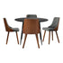 Oikiture 110cm Round Dining Table with 4PCS Chairs Faux Linen Grey