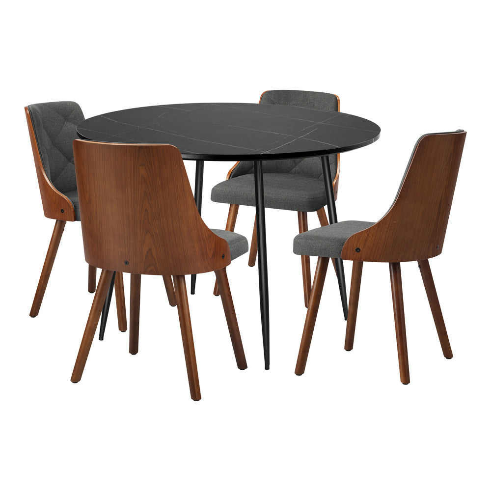 Oikiture 110cm Round Dining Table with 4PCS Chairs Faux Linen Grey