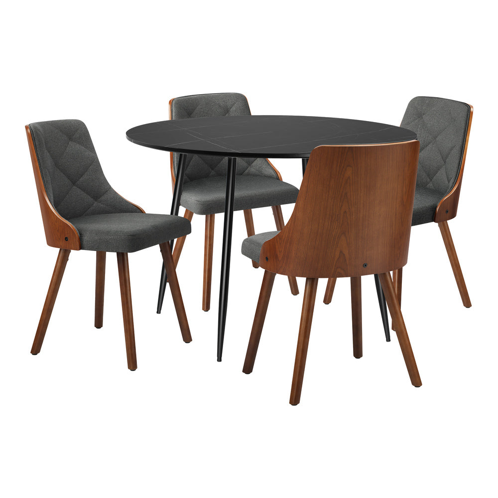 Oikiture 110cm Round Dining Table with 4PCS Chairs Faux Linen Grey