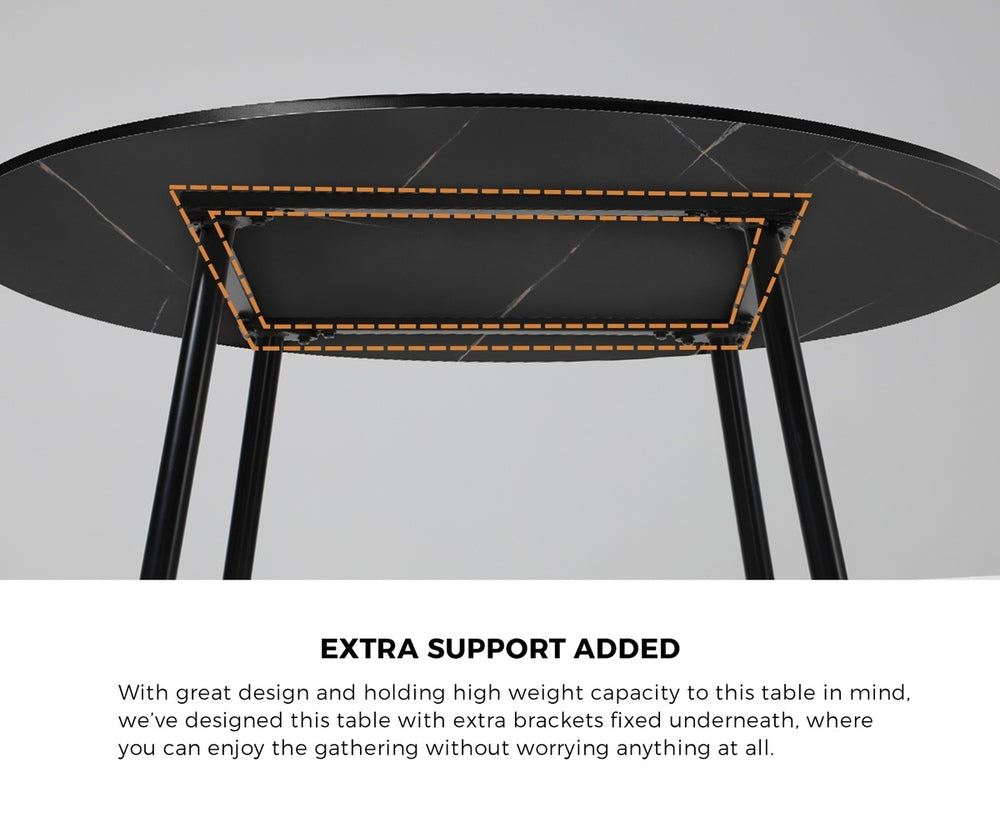Oikiture 110cm Round Dining Table with 4PCS Dining Chairs Wooden Black