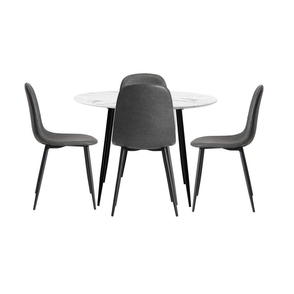 Round Dining Table & 4PCS Dining Chairs PU Grey