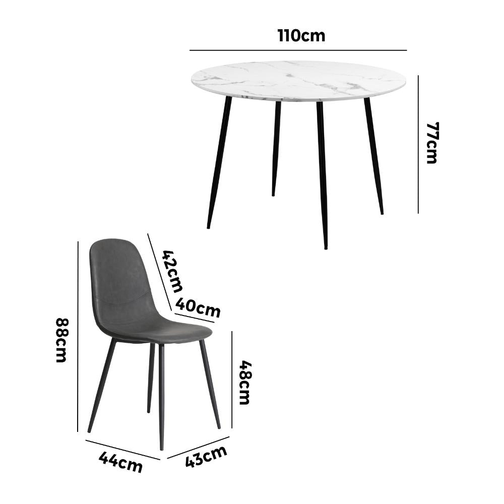 Round Dining Table & 4PCS Dining Chairs PU Grey