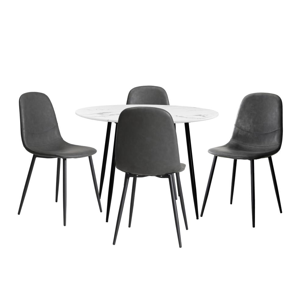 Round Dining Table & 4PCS Dining Chairs PU Grey