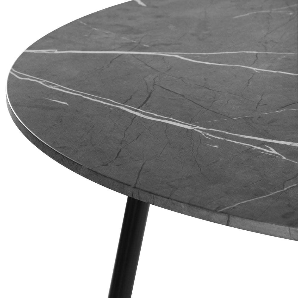 Oikiture 110cm Round Dining Table with 4PCS Dining Chairs PU Grey&Black