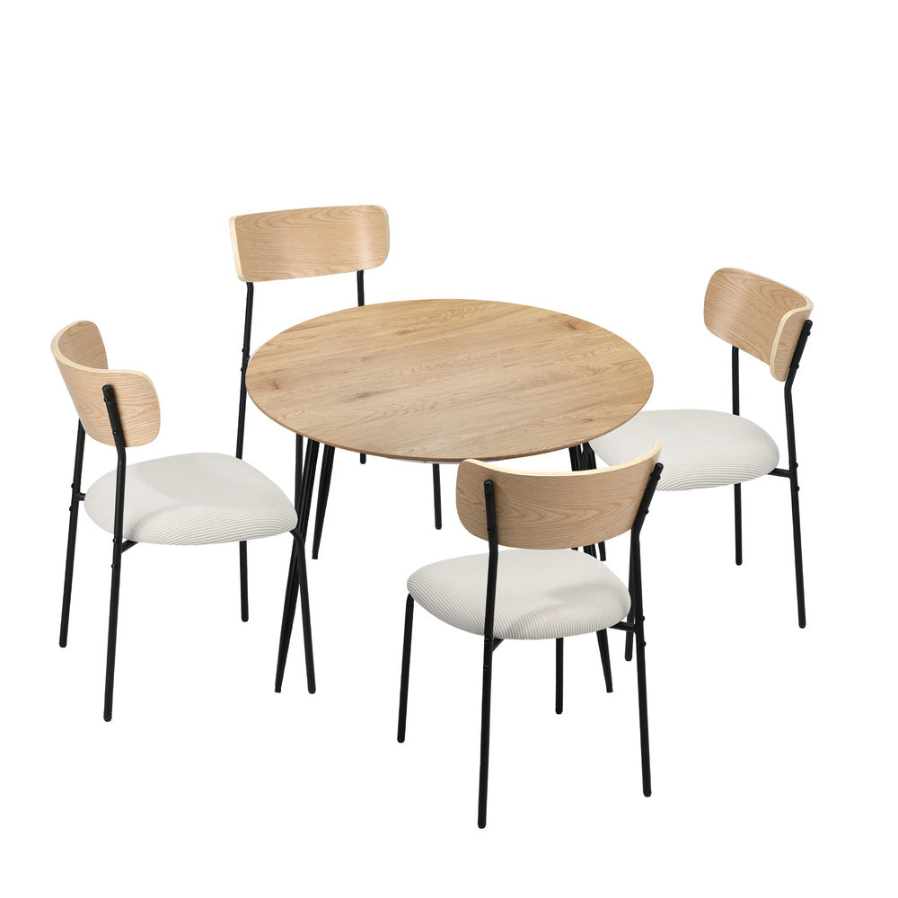 Oikiture 4-Seater Dining Set 1.1m Dining Table with Corduroy Chairs
