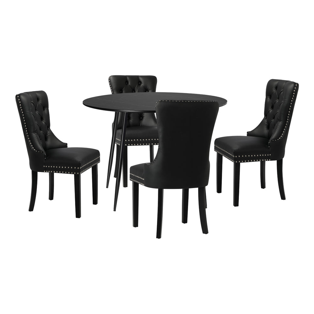 Oikiture 110cm Round Dining Table with 4PCS Chairs Velvet Black