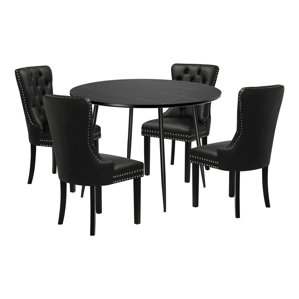 Oikiture 110cm Round Dining Table with 4PCS Chairs Velvet Black