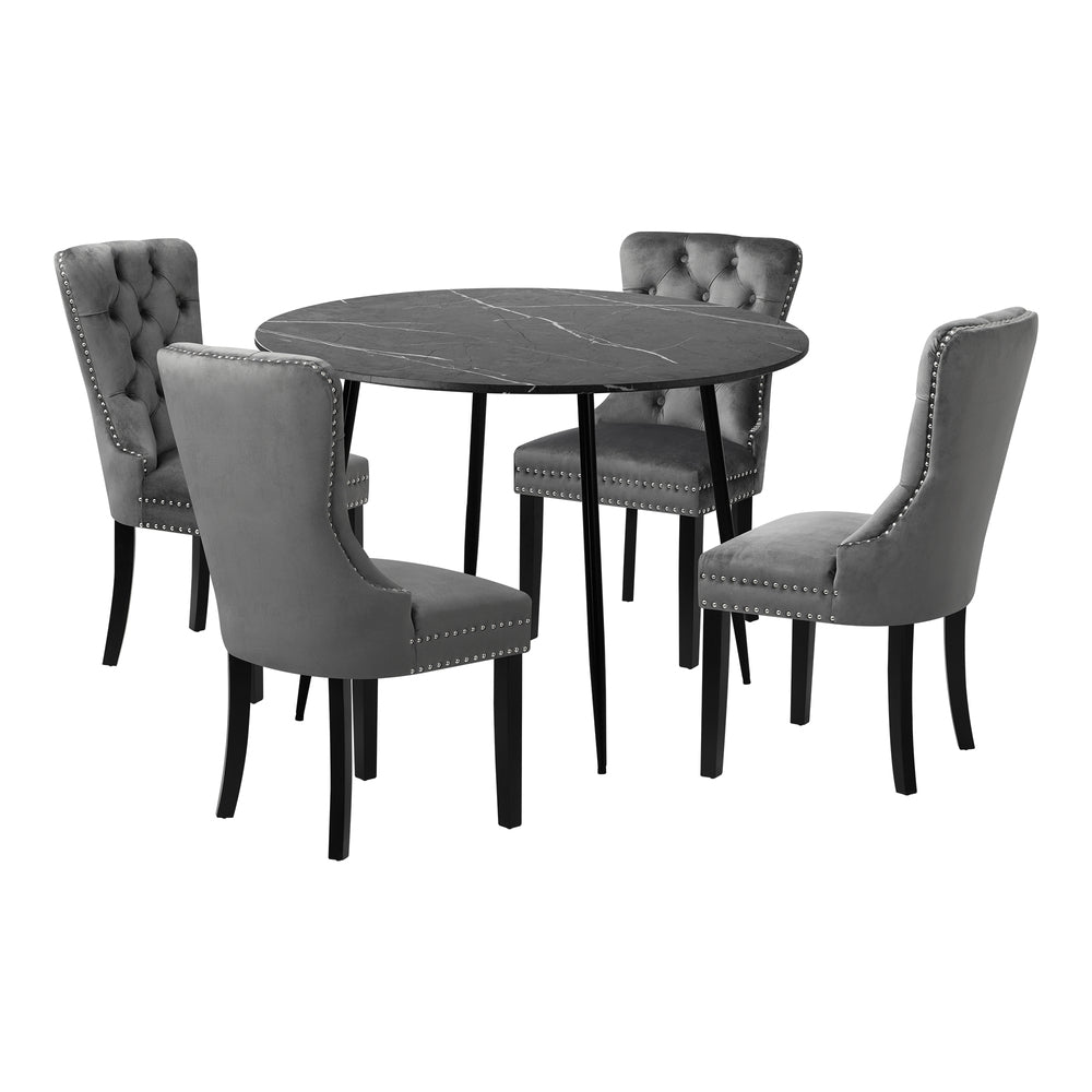 110cm Round Dining Table with 4 Dining Chairs Velvet Grey