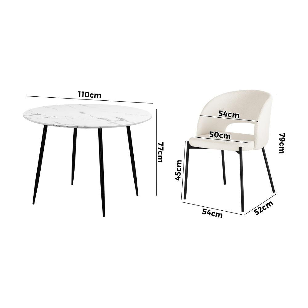 110cm Round Dining Table with 4PCS Chairs Sherpa White