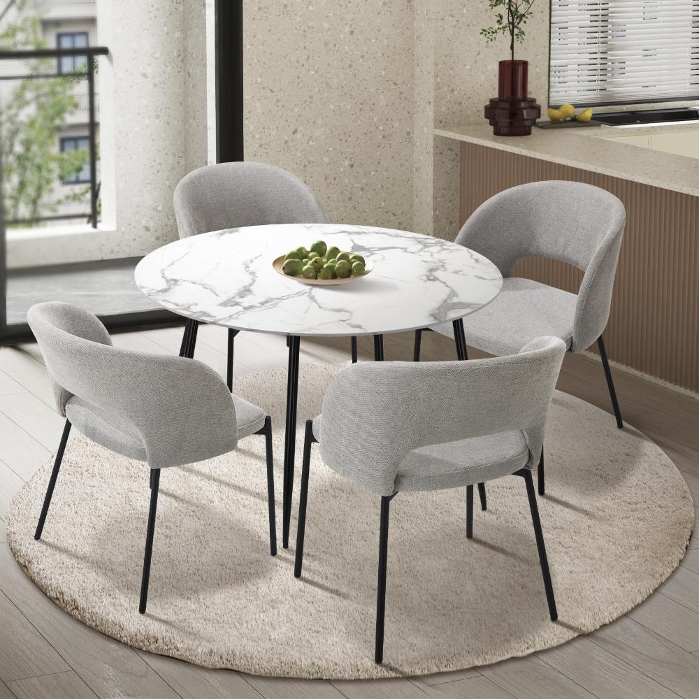 110cm Round Dining Table with 4PCS Chairs Grey Fabric