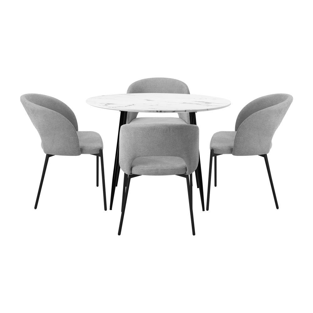 110cm Round Dining Table with 4PCS Chairs Grey Fabric