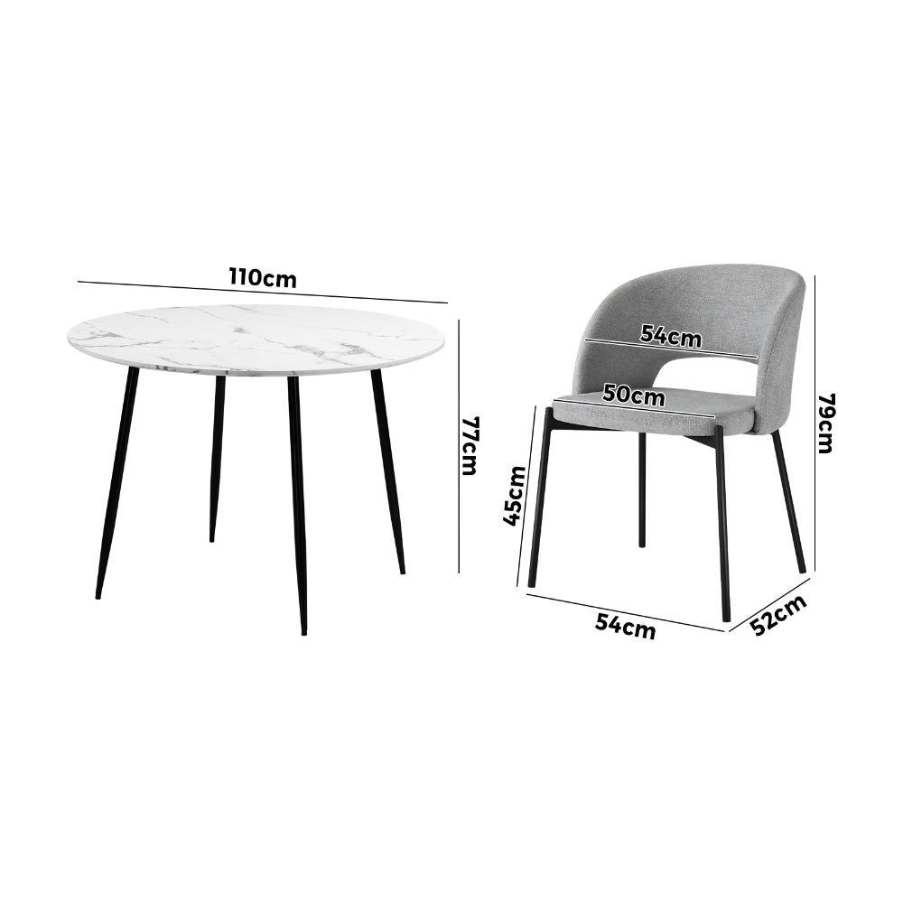 110cm Round Dining Table with 4PCS Chairs Grey Fabric