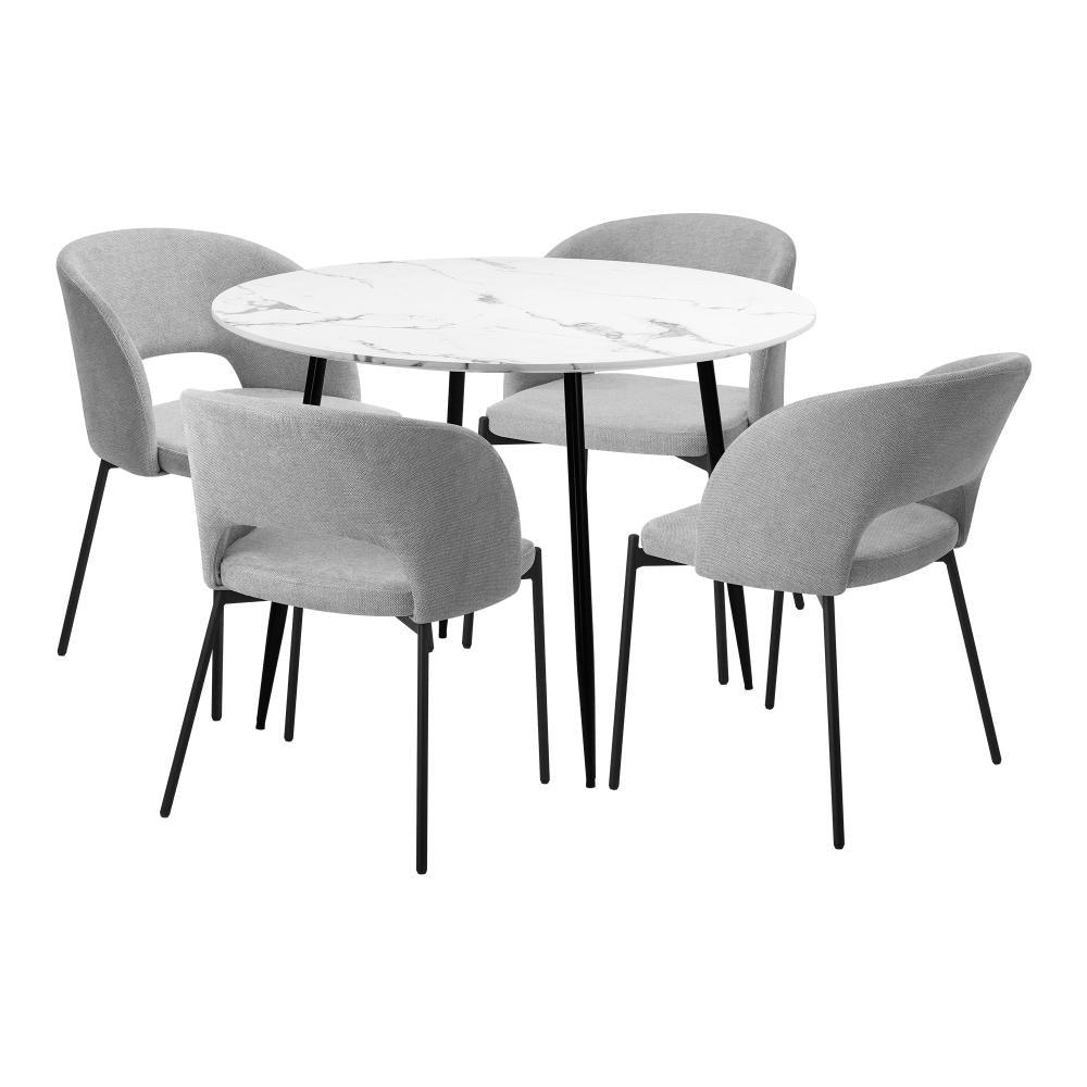 110cm Round Dining Table with 4PCS Chairs Grey Fabric