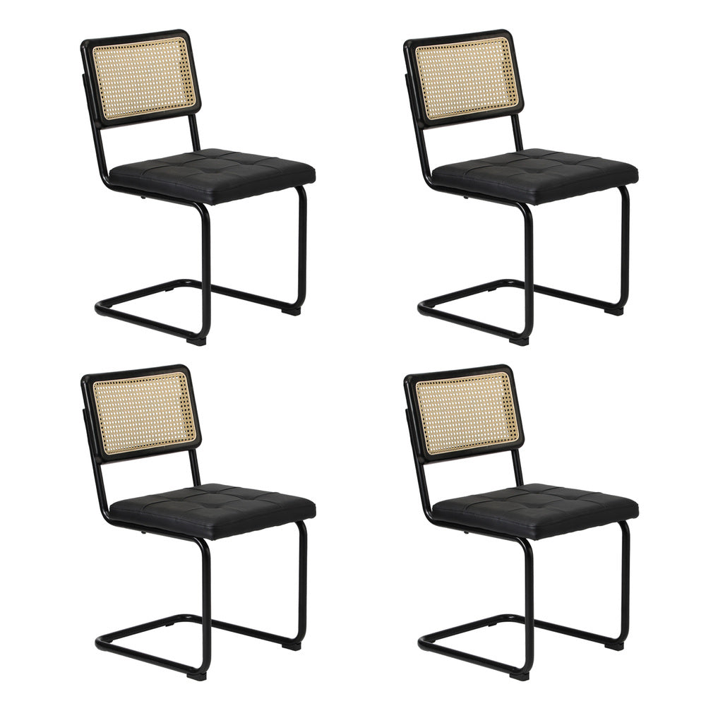 110cm Round Dining Table with 4PCS Dining Chairs Leather Black