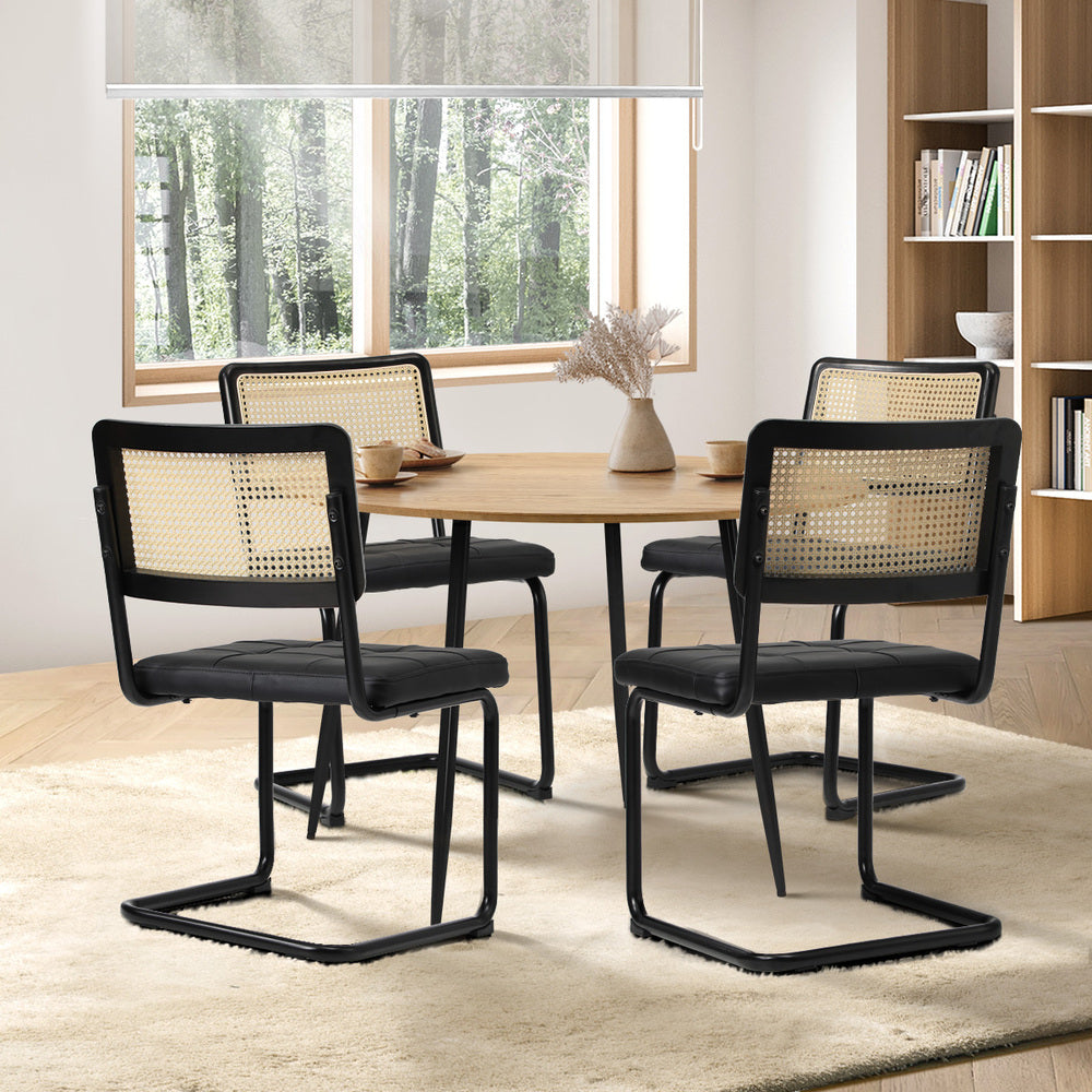 110cm Round Dining Table with 4PCS Dining Chairs Leather Black