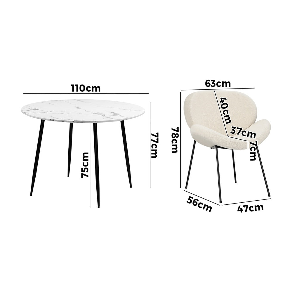110cm Round Dining Table with 4PCS Chairs White Sherpa