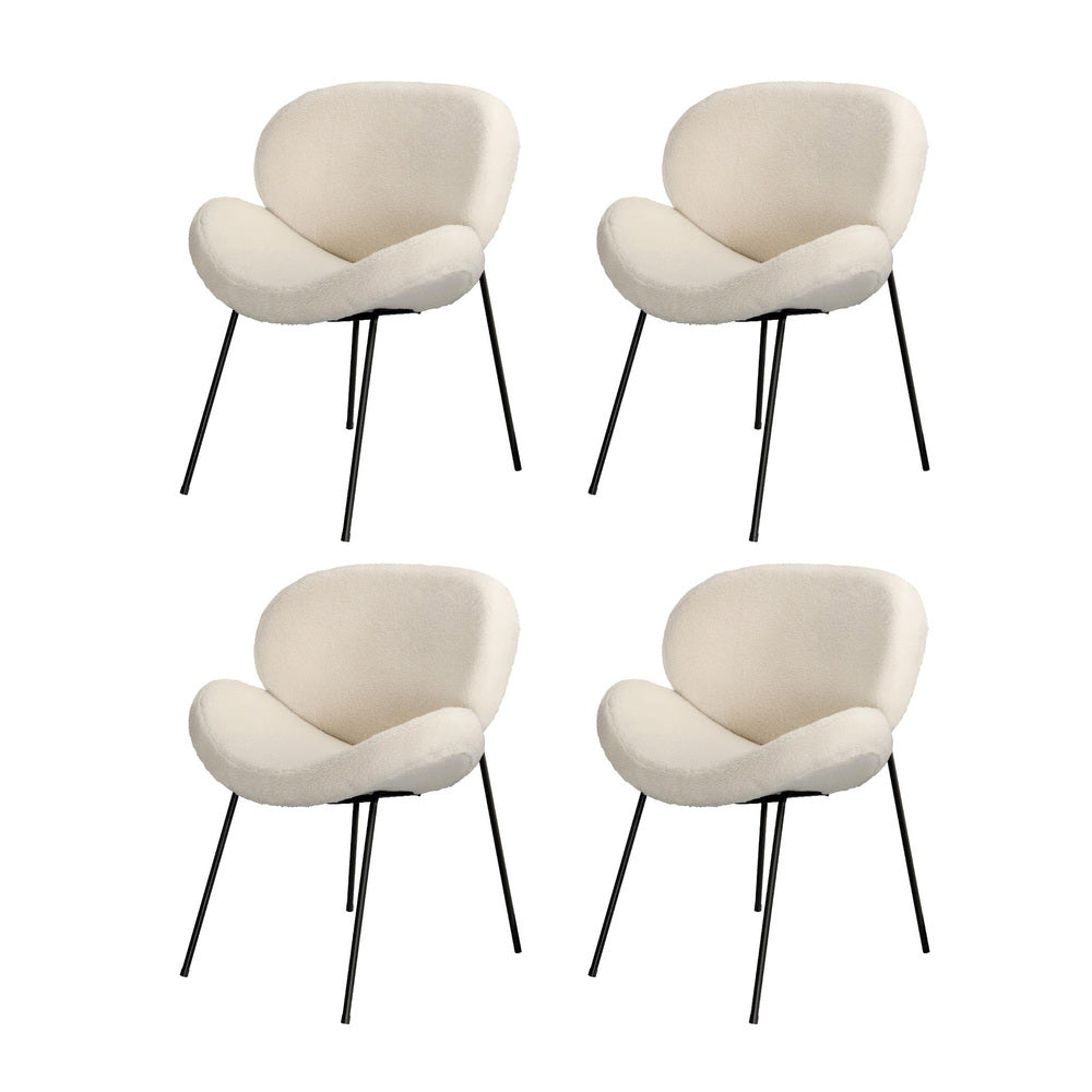 110cm Round Dining Table with 4PCS Chairs White Sherpa