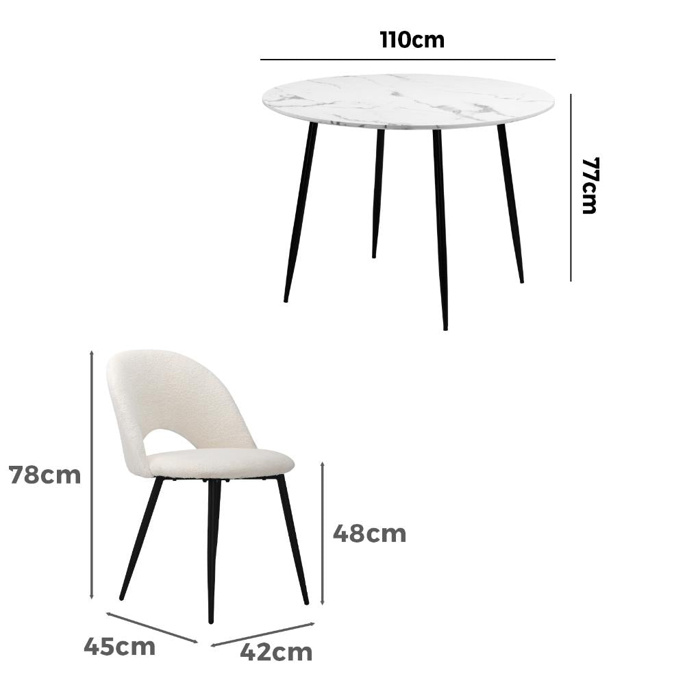 Round Dining Table & 4PCS Dining Chairs Sherpa White