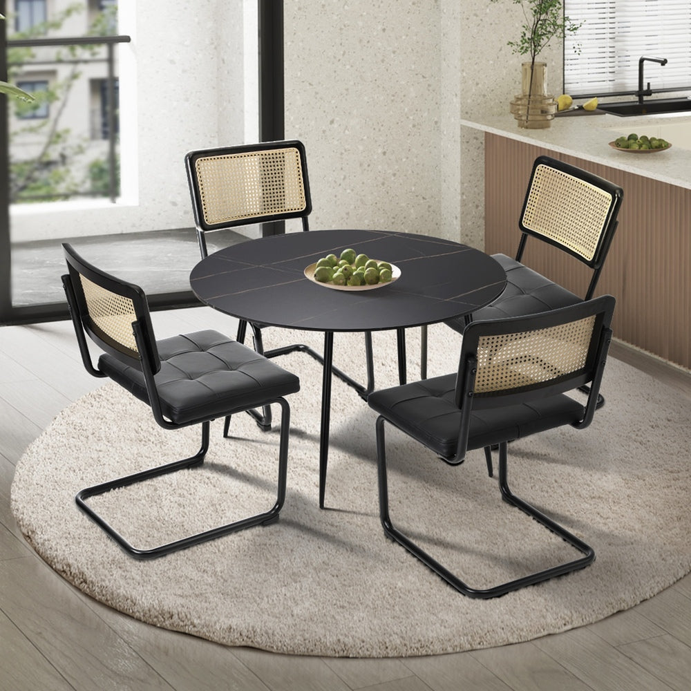 5PCS Dining Set 1.1m Round Table and Chairs PU Leather Pad