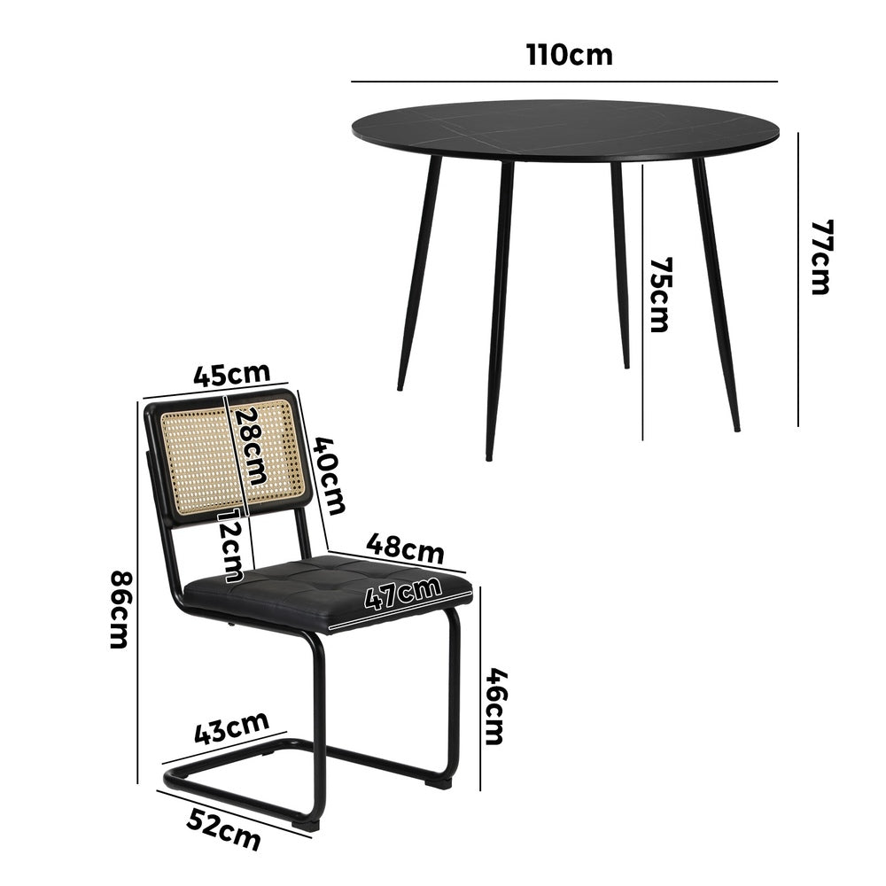 5PCS Dining Set 1.1m Round Table and Chairs PU Leather Pad
