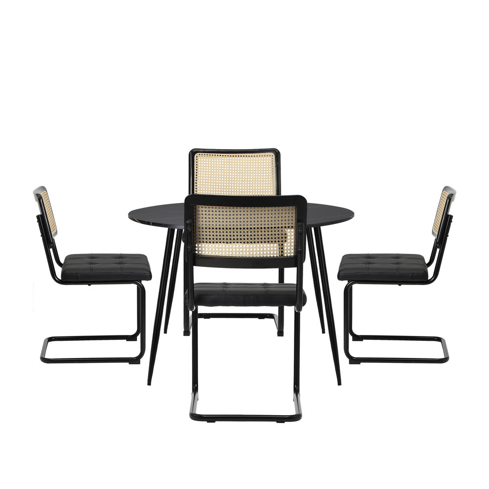 5PCS Dining Set 1.1m Round Table and Chairs PU Leather Pad