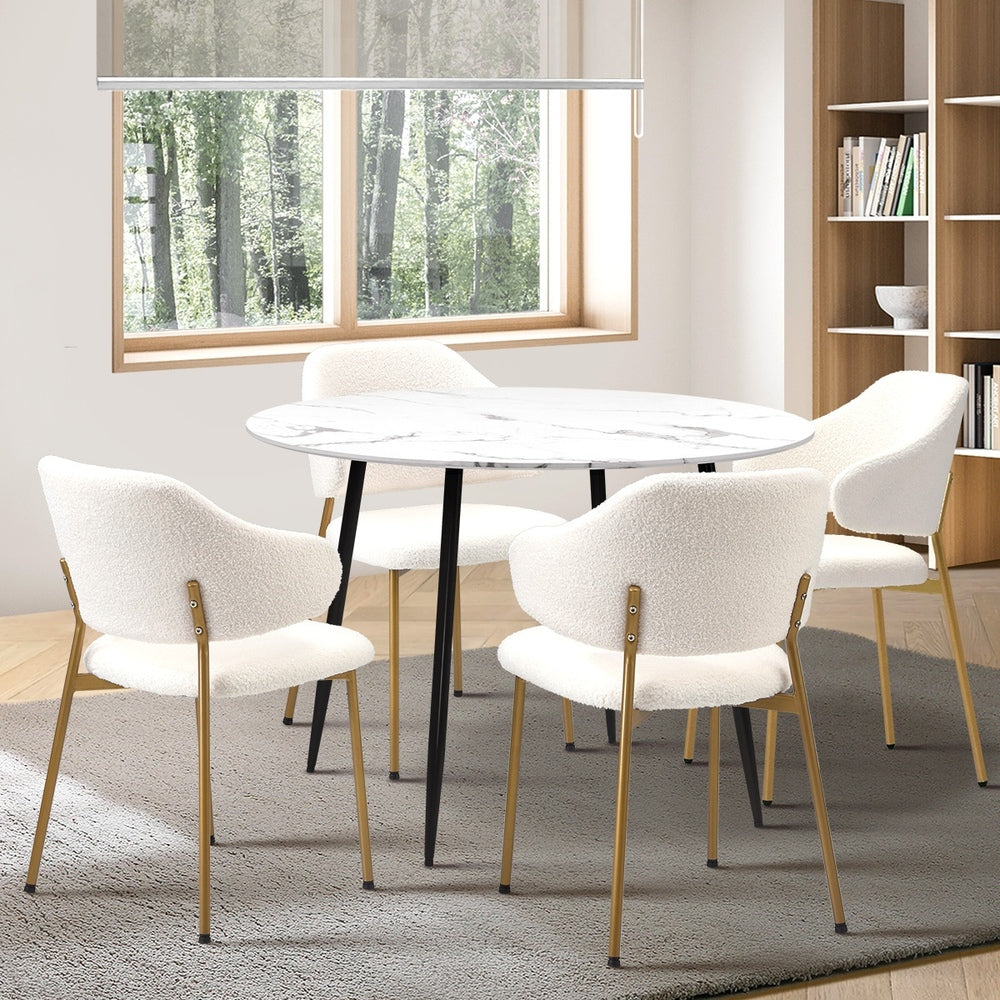 110cm Round Dining Table with 4PCS Chairs Sherpa Gold